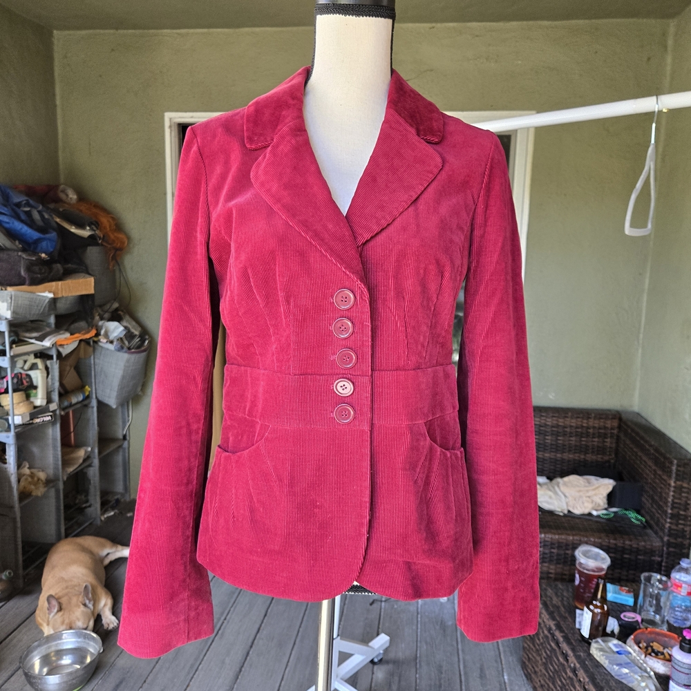 Halogen Burgundy Corduroy Blazer Jacket Size M Tailored Button Front